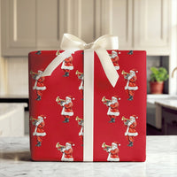 Red Musical Christmas Gift Wrap, Santa Playing Trumpet Wrapping Paper, Vintage Santa Claus Wrapping Paper, Holiday Present Wrapping Paper