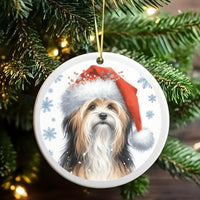 Santa Hat Winter Snowflakes Ornament, Havanese Dog Christmas Ornament, Holiday Ceramic Ornament, Pet Lover Tree Decor, Dog Mom Xmas Present