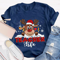 Red Plaid Teacher Shirt, Christmas Teacher Life T-Shirt, Holiday Educator Tee, Festive Plaid Graphic T-Shirt, Teacher Christmas Present Tee