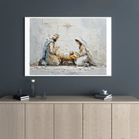 Holy Family Impasto Painting Wall Art, Nativity Scene Canvas Art, Christmas Manger Canvas Print, Religious Christian Faith Present