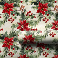Holly Berry Christmas Wrapping Paper, Watercolor Poinsettia Wrapping Paper, Pine Botanical Gift Wrap, Vintage Holiday Floral Wrapping Paper