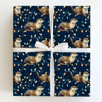 Adorable Animal Holiday Lights Gift Wrap, Christmas Otter Wrapping Paper, Watercolor Otter Xmas Wrapping Paper, Winter Holiday Wrapping Paper