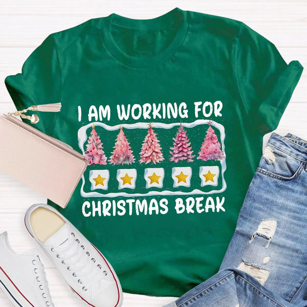 Pink Tree Holiday Graphic Tee, Working for Christmas Break T-Shirt, Humorous Teacher Christmas Shirt, Office Worker Holiday B