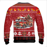 Fire Truck Holiday Sweatshirt, Firefighter Santa Ugly Christmas Sweater, Humorous Fireman Xmas Crewneck, Fire Dept Holiday Sweater, Xmas Present