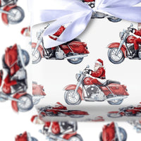 Motorcycle Santa Gift Wrap, Watercolor Biker Santa Wrapping Paper, Red Cruiser Bike Holiday Wrapping Paper, Christmas Biker Gift Wrap Roll
