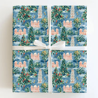 Watercolor Winter City Gift Wrap Roll, Mediterranean Christmas Wrapping Paper, Festive Architecture Wrapping Paper, Holiday Gift Wrap Paper