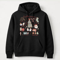 Festive Holiday Icons Hooded Sweatshirt, Tis the Season Christmas Hoodie, Retro Xmas Graphic Hoodie, Adorable Winter Pullover, Holiday Fan Present