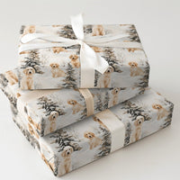 Snowy Puppy Holiday Gift Wrap, Golden Retriever Christmas Wrapping Paper, Winter Dog Xmas Wrapping Paper, Animal Lover Gift Wrap Roll
