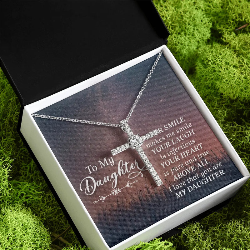 14k White Gold Dipped Faith Cross Necklace, CZ Cross Necklace for Daughter, Religious Christian Jewelry, Birthday Christmas Present Her