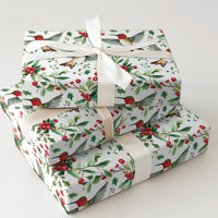 Holly Berry Holiday Gift Wrap, Christmas Hummingbird Wrapping Paper, Winter Botanical Gift Wrapping Paper, Festive Nature Bird Gift Wrap