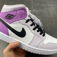 Mid Top Sneakers, White Black Purple Colorway, Lace Up Design, Casual Gift for Sneaker Fans