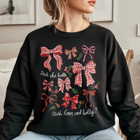 Festive Coquette Holiday Ribbon Crewneck, Christmas Bow Sweatshirt, Adorable Winter Pullover, Retro Merry Xmas Graphic Sweater Present