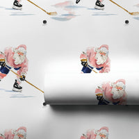 Watercolor Sports Gift Wrap, Santa Hockey Wrapping Paper, Ice Hockey Player Christmas Wrapping Paper, Adorable Holiday Gift Wrap Roll