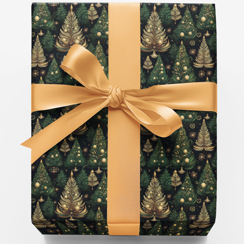 Woodland Christmas Gift Wrap Roll, Enchanted Forest Pine Tree Wrapping Paper, Winter Botanical Wrapping Paper, Holiday Present Gift Wrap