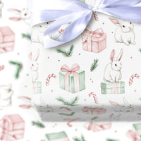 Watercolor Rabbit Holiday Gift Wrap, Adorable Bunny Christmas Wrapping Paper, Pastel Winter Bunny Wrapping Paper, Whimsical Xmas Gift Wrap