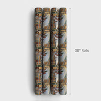 Snowy Street Scene Gift Wrap, Nostalgic Christmas Village Wrapping Paper, Vintage Holiday Village Wrapping Paper, Winter Town Wrapping Paper