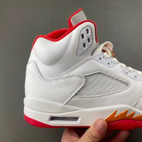 Retro High Top Sneakers, White Orange Colorway, Lace Up Design, Casual Gift for Sneaker Fans