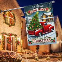 All Hearts Come Home for Christmas Yard Flag, Christmas Red Truck Garden Flag, Vintage Red Truck Holiday Garden Flag, Winter Lawn Decor