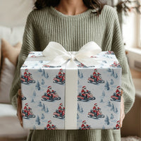 Watercolor Winter Forest Gift Wrap Paper, Santa Snowmobile Christmas Wrapping Paper, Snowmobile Holiday Wrapping Paper, Xmas Gift Wrap Roll