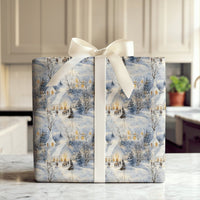 Scenic Village Christmas Gift Wrap, Snowy Winter Church Wrapping Paper, Traditional Holiday Wrapping Paper, Winter Gift Wrap Paper Roll