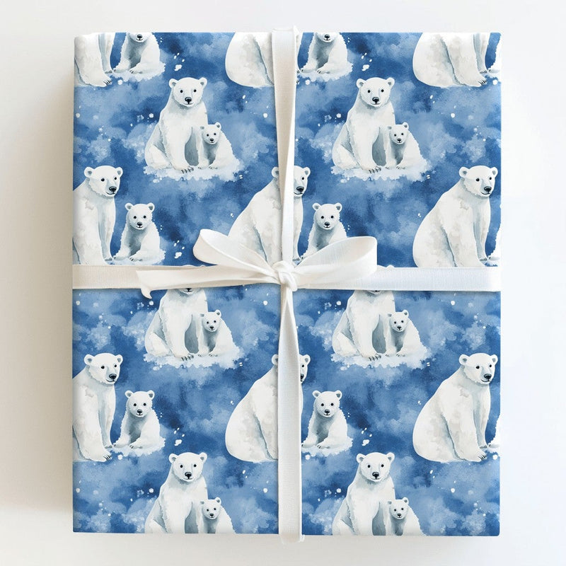 Adorable Arctic Winter Gift Wrap, Watercolor Polar Bear Wrapping Paper, Woodland Animal Gift Wrapping Paper, Christmas Birthday Paper Roll