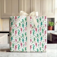 Coastal Nautical Wrapping Paper, Watercolor Seahorse Christmas Wrapping Paper, Beach Holiday Wrapping Paper, Ocean Sea Life Xmas Gift Wrap