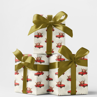 Retro Christmas Gift Wrap, Vintage Santa Car Wrapping Paper, Santa in Car Wrapping Paper, Holiday Gift Wrap Roll, Xmas Present Paper