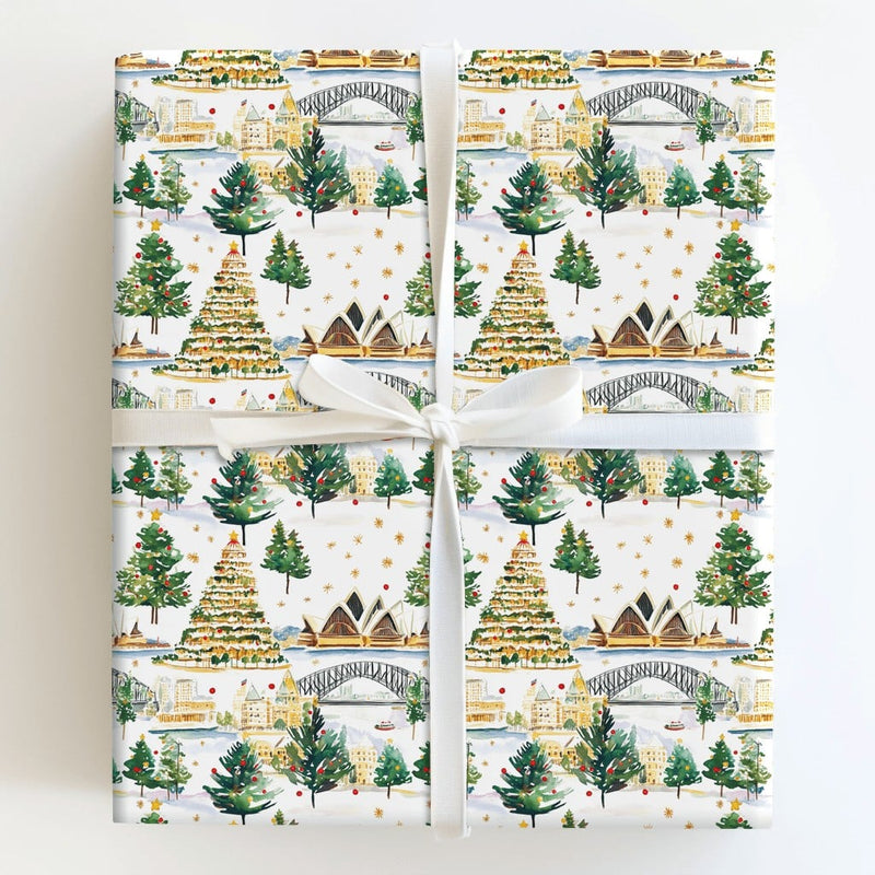 Sydney Opera House Gift Wrap, Sydney Christmas Wrapping Paper, Australian Harbour Bridge Wrapping Paper, Watercolor Holiday Gift Wrap Roll