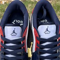 Low Top Golf Shoes, Blue White Red Colorway, Lace Up Design, Casual Gift for Shoe Lovers