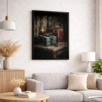 Vintage Oil Candlelight Present Print, Christmas Still Life Canvas Wall Art, Festive Holiday Canvas Art, Digital Download Decor