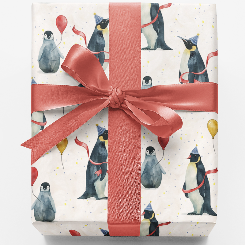 Festive Winter Animal Gift Wrap, Penguin Party Wrapping Paper, Adorable Christmas Present Paper, Holiday Birthday Present Paper Roll for Kids