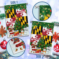 Santa Snowman MD State Flag, Maryland Christmas Garden Flag, Double Sided Maryland Holiday Garden Flag, Festive Outdoor Lawn Yard Banner