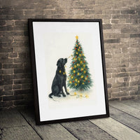 Holiday Dog Lights Canvas Print, Black Labrador Christmas Canvas Wall Art, Watercolor Lab Decor, Dog Lover Xmas Wall Decor