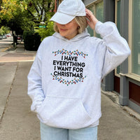 Matching Couple Christmas Lights Sweatshirt, I Have Everything I Want for Christmas Hoodie, Humorous Xmas Pullover, Comfy Holiday Present
