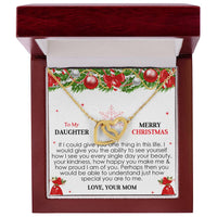 Daughter Christmas Present from Mom, Interlocking Hearts Necklace, Cubic Zirconia Heart Pendant, Polished Surgical Steel Holiday Necklace