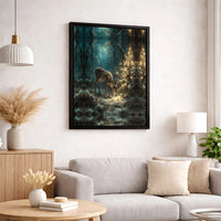 Christmas Forest Deer Canvas Print, Magical Winter Fawn Canvas Wall Art, Enchanted Holiday Fawn Canvas, Woodland Animal Winter Wall Decor