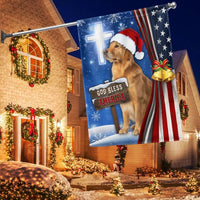 God Bless America Cross Yard Flag, Golden Retriever Christmas Garden Flag, Double-Sided Patriotic Holiday Lawn Flag