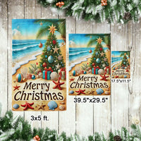 Tropical Merry Christmas Yard Flag, Beach Christmas Garden Flag, Double Sided Coastal Holiday Lawn Flag, Ocean Lover Winter Yard Decor