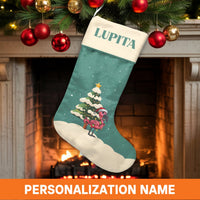 Santa Hat Bird Holiday Stocking, Personalized Flamingo Christmas Stocking, Custom Name Velboa Stocking, Tropical Xmas Decor, Family Present