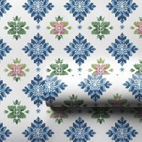 Nordic Folk Art Gift Wrap, Scandinavian Snowflake Wrapping Paper, Winter Holiday Wrapping Paper, Blue Christmas Gift Wrap Paper Roll