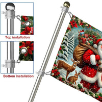 Winter Woodland Deer Cabin Banner, Santa Claus Christmas House Flag, Double-Sided Holiday Garden Flag, Rustic Xmas Lawn Decor