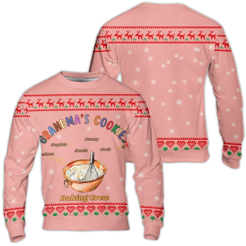 Custom Family Name Christmas Sweater, Grandmas Cookies Baking Crew Ugly Sweater, Personalized Holiday Sweater, Humorous Grandma Xmas Sweatshirt