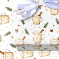 Comfy Holiday Drink Gift Wrap, Watercolor Eggnog and Cinnamon Wrapping Paper, Festive Christmas Wrapping Paper, Winter Beverage Present Wrap