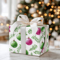 Christmas Bauble Wrapping Paper, Watercolor Pink and Green Ornament Wrapping Paper, Botanical Holiday Wrapping Paper, Festive Gift Wrap