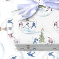 Ice Hockey Christmas Gift Wrap, Hockey Ornament Wrapping Paper, Watercolor Sports Holiday Wrapping Paper, Hockey Fan Gift Wrap Roll