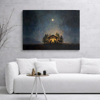 Starry Night Holy Family Canvas, Nativity Scene Canvas Wall Art, Christian Christmas Wall Decor, Holy Night Canvas Print, Faith Holiday Present