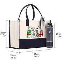Custom Elk Christmas Canvas Tote, Personalized Snowman Cotton Tote Bag, Holiday Shoulder Bag, Custom Name Shopper Tote, Xmas Present