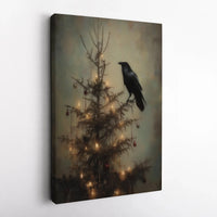 Moody Victorian Holiday Canvas Print, Gothic Raven Christmas Tree Wall Art, Dark Academia Holiday Decor, Digital Download