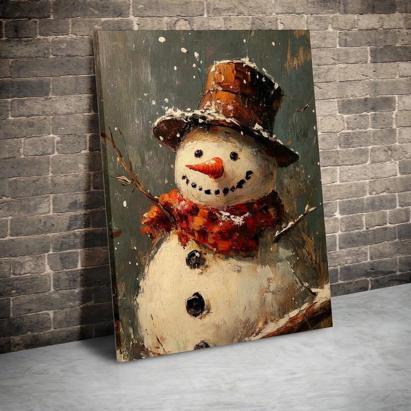 Rustic Winter Top Hat Snowman Decor, Snowman Oil Painting Canvas Wall Art, Holiday Christmas Wall Art, Festive Seasonal Canvas Present