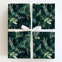 Botanical Berry Christmas Gift Wrap, Moody Pine Wrapping Paper, Dark Green Winter Holiday Wrapping Paper, Forest Gift Wrap Roll